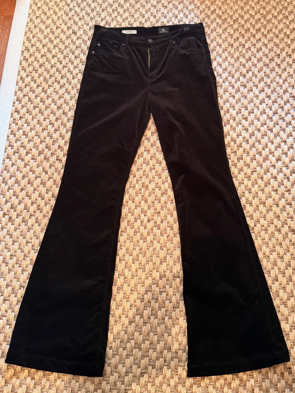 AG Adriano Goldschmied Black Flared Velvet-Look Pants